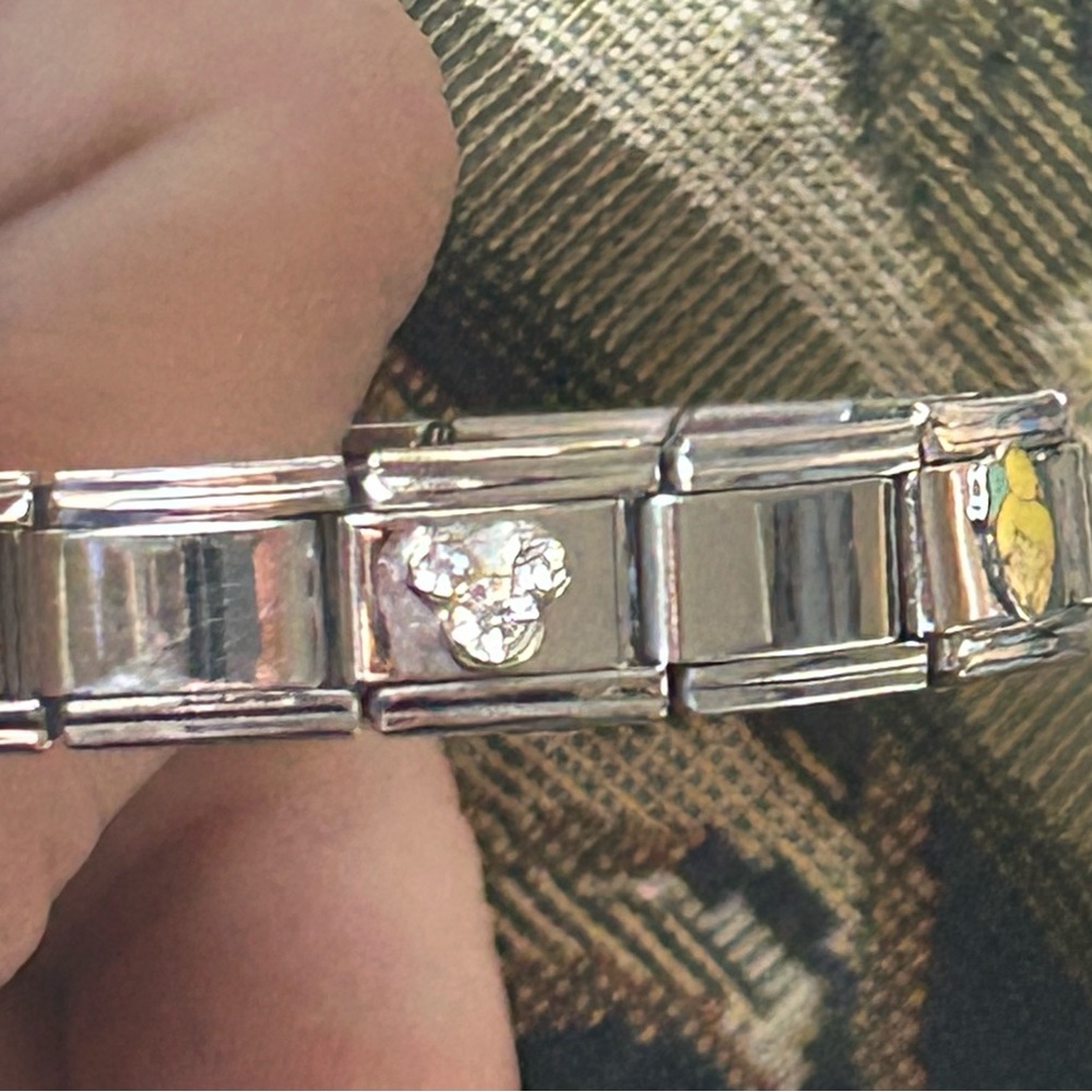Disney Brand Stainless Steel Stretch Bracelet W/Mickey & Tinker Bell Charms - Picture 5 of 6